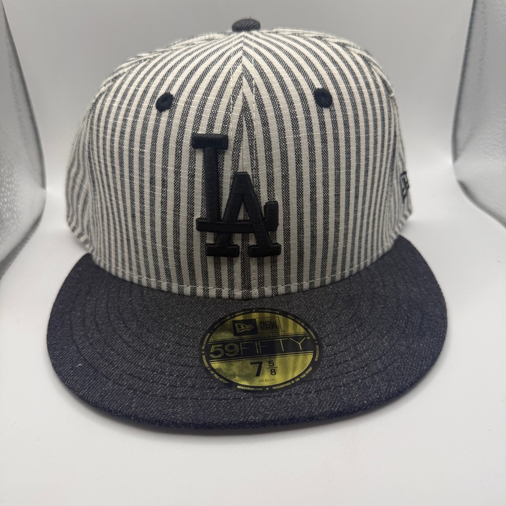 New Era 59FIFTY LA Dodgers Fitted Hat 7 5/8 Pinstripe Denim MLB Baseball Cap